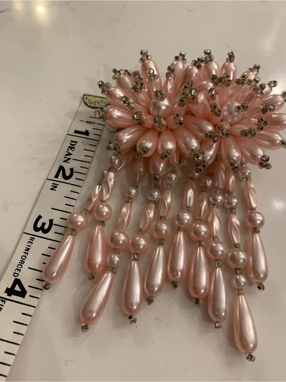 Vintage Hair Clip Pink Pearlized Dangle Drop Fancy Hair Barrette 4” x 3” 1980’s. - Picture 5 of 8